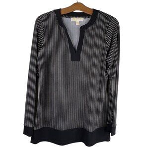 Michael Kors Shirt Size Medium Stripe V Neck Tunic Black Gray Notch Career Offic